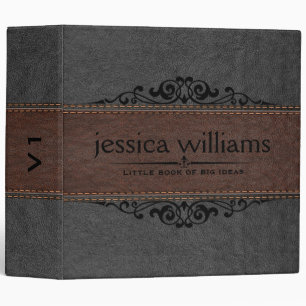Image of Grey & Brown Leather Decorative Element Binder