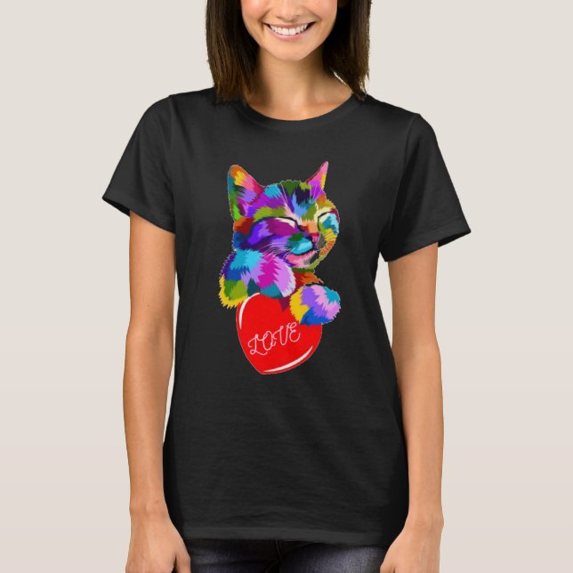 Image of kitten holding heart. T-Shirt (Front)