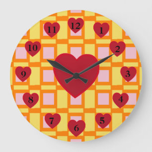 Image of Red Heart with Abstract Background Large Clock