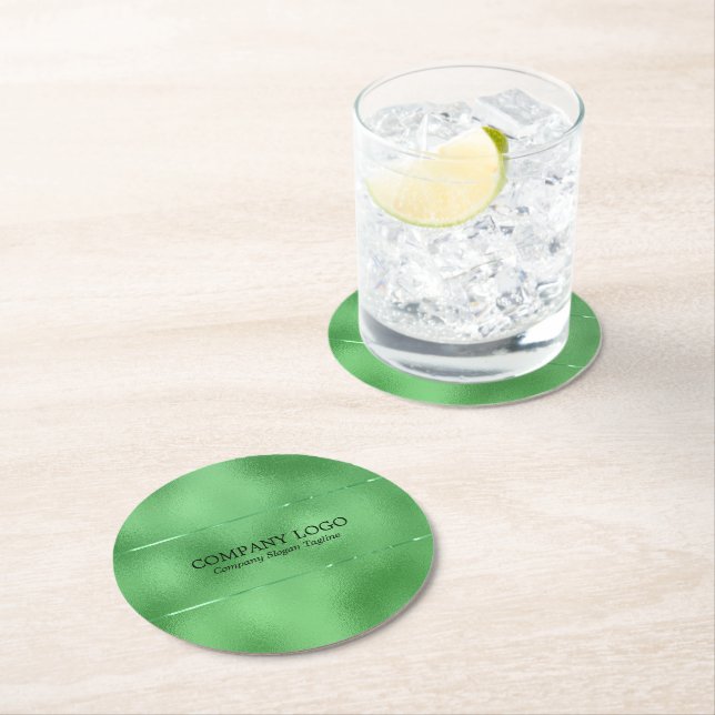 Image of Shimmering green iridescent faux glass Round Paper Coaster (Insitu)