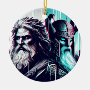  image of the gods zeus and odin togethe ceramic ornament