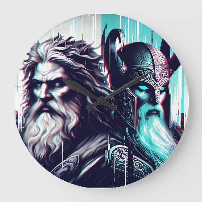  image of the gods zeus and odin togethe large clock (Front)