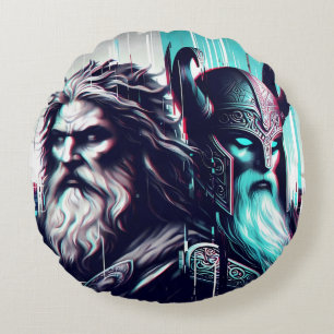 image of the gods zeus and odin togethe round pillow