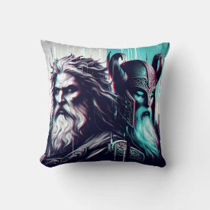 image of the gods zeus and odin togethe throw pillow