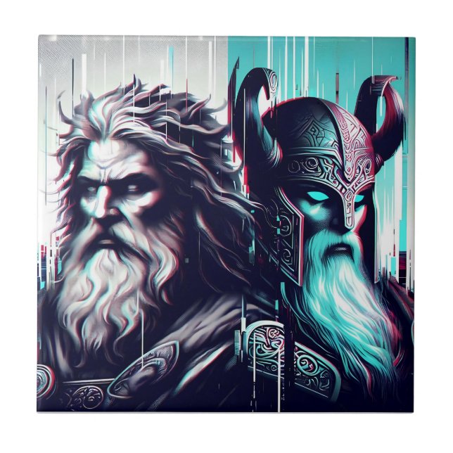  image of the gods zeus and odin togethe tile (Front)