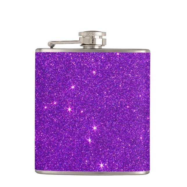 Image of Trendy Deep Purple Glitter Hip Flask (Front)