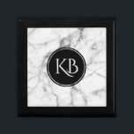 Image Of White & Grey Marble Custom Monogram Gift Box<br><div class="desc">Elegant image of white and grey image of marble texture with black circle and customizable monogram.</div>