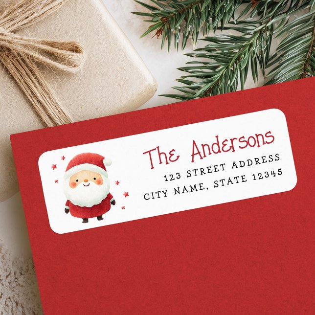 Image Père Noël mignonne Adresse de retour de Noël (Cute Santa illustration Christmas return address Label)