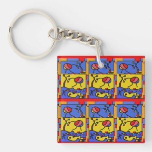 Image with fish modern art keychain