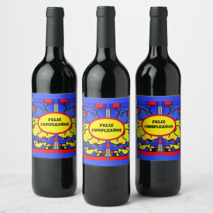 Image with fish modern art,personalize wine label