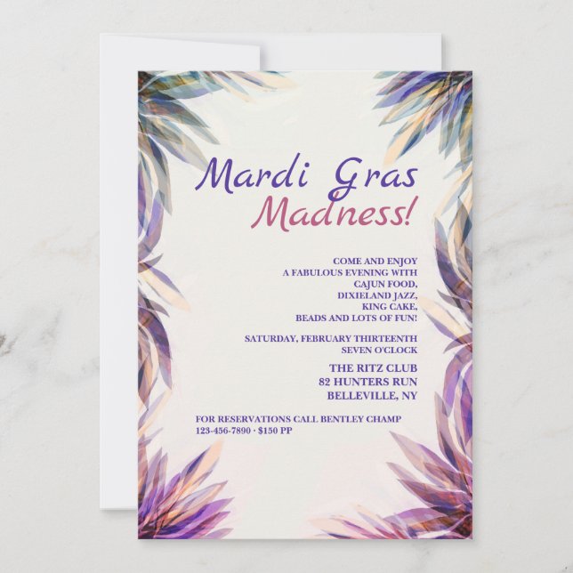 Imaginaire aquarelle Mardi Gras Invitation (Devant)