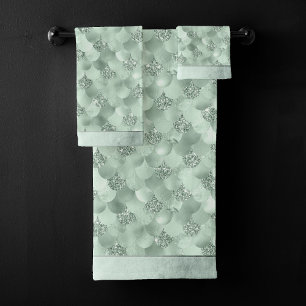 Imaginaire de sirène   Sage Mint Green Scale Motif