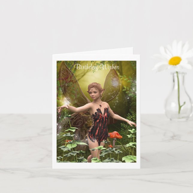 Imaginaire Fairy en rouge carte d'anniversaire (Petite plante)