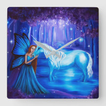 Imaginaire Fée et Unicorne peinture Mur Horloge