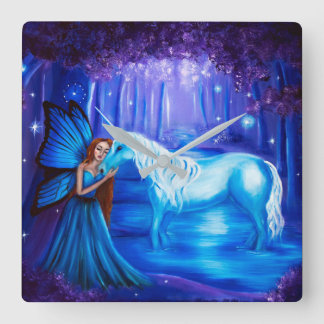 Imaginaire Fée et Unicorne peinture Mur Horloge
