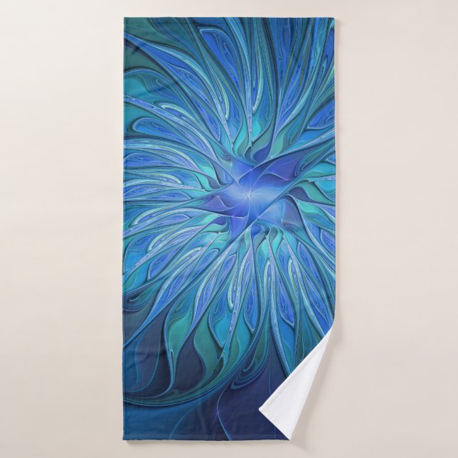Imaginaire Fleur Bleue Motif, Art Fractal Abstrait (Serviette de bain)