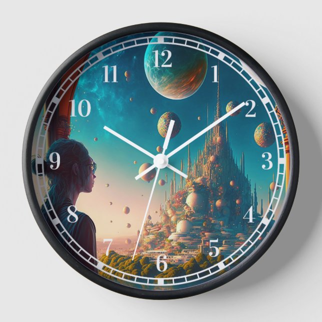 Imaginaire futuriste Château Horloge Paysage (Recto)