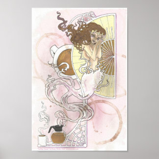 Imaginaire Génie Café Art nouveau brun rose Poster