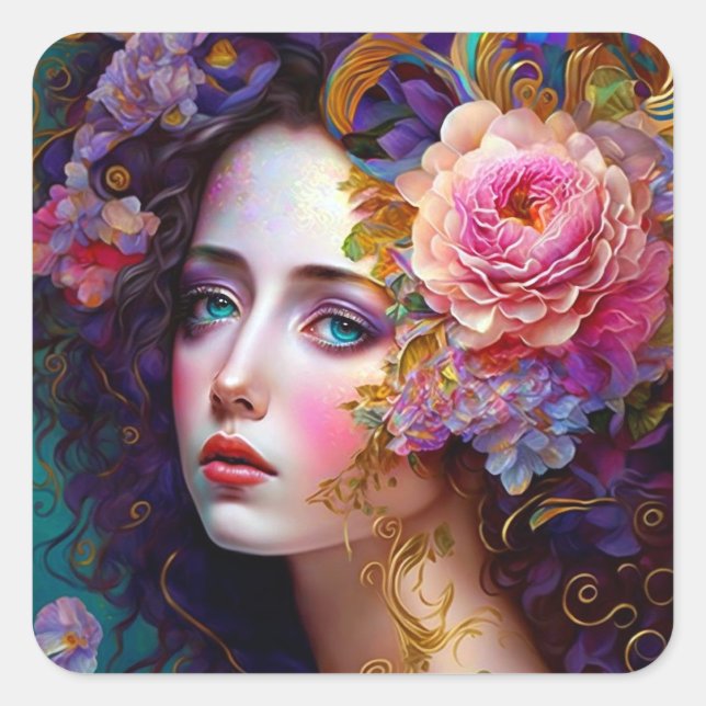 Imaginaire Glam Femme Pop Art Carré Sticker (Devant)