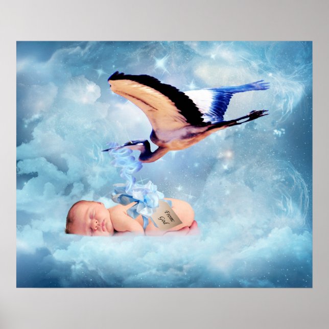 Imaginaire poster chambre bébé et cigogne (Devant)