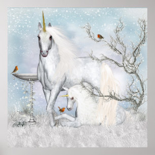 Imaginaire Unicornes avec Robins Poster Mur