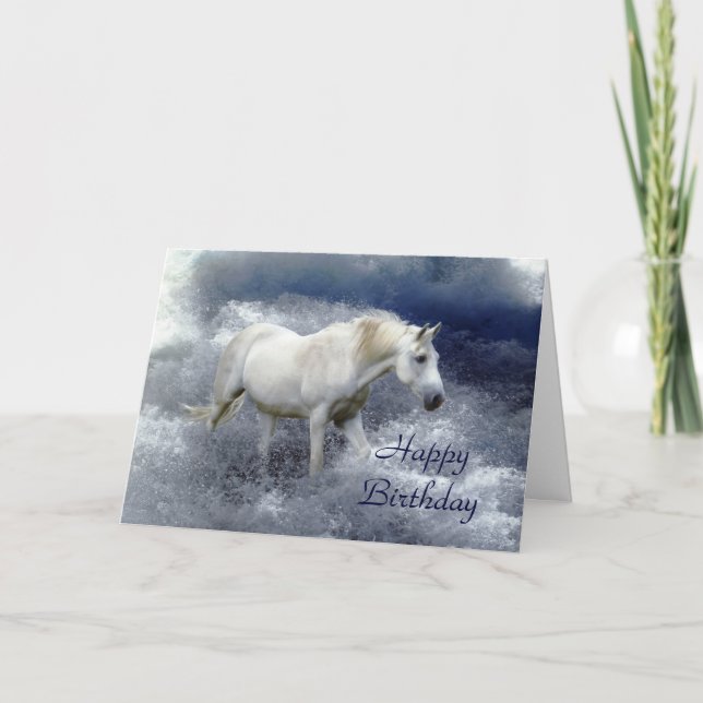 Imaginaire White Horse & Ocean Surf Carte d'annive (Devant)