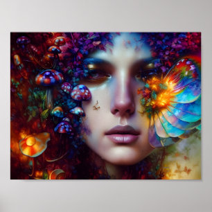 Imaginaires de champignons Lady AI Poster d'art gé