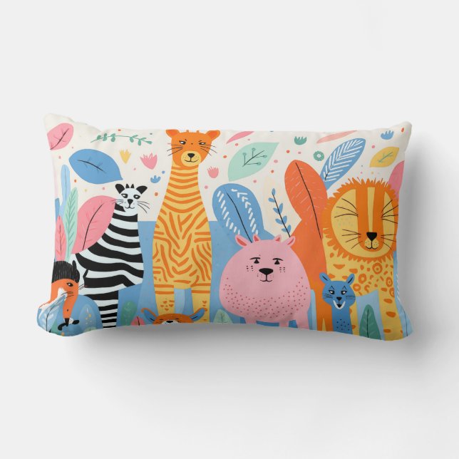 Imaginary beasts with nature doodles lumbar pillow (Front)