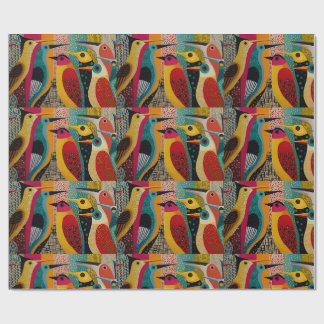 Imaginary birds in vivid colours, tiled wrapping paper