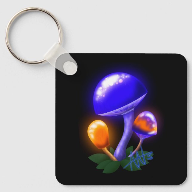 Imaginary Dapperling Orange & Blue Mushroom Metal Keychain (Front)
