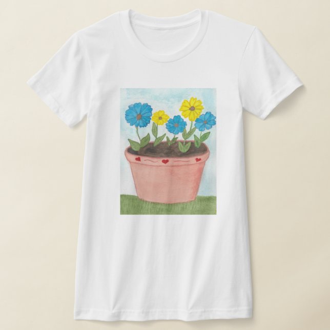 Imaginary Flowers in Flower Pot with Hearts T-Shirt (Laydown)