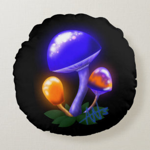 Imaginary White Dapperling Orange & Blue Mushroom Round Pillow