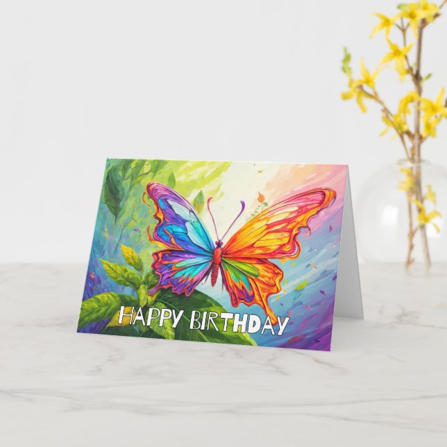 Imaginative Dancing Butterfly Happy Birthday Card (Yellow Flower)