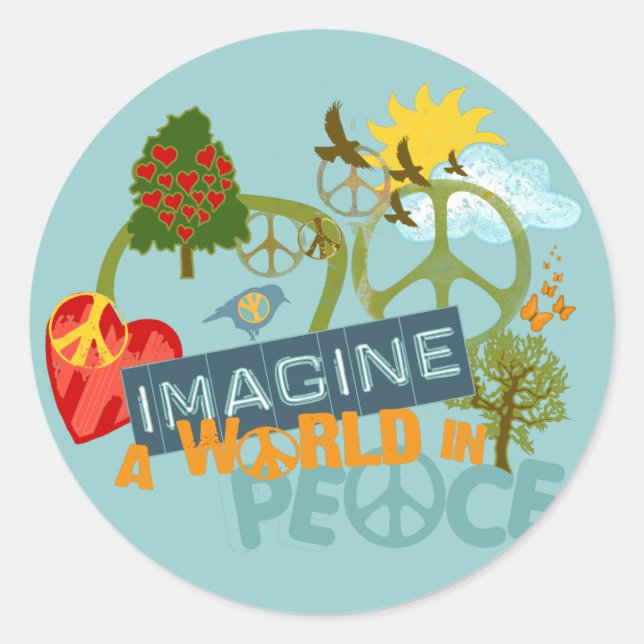 Imagine a World in Peace Classic Round Sticker (Front)