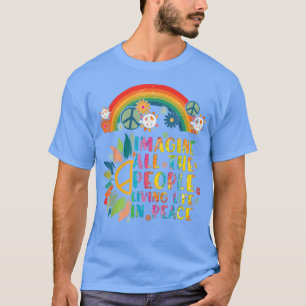 Imagine All People Living Peace Sign Tie Dye Hippy T-Shirt