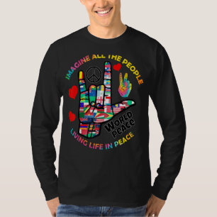 Imagine All People Living Peace Sign Tie Dye Hippy T-Shirt