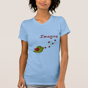 "Imagine" Bird and Hearts Design T-Shirt