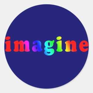 Imagine in Rainbow Colour Lettering Classic Round Sticker