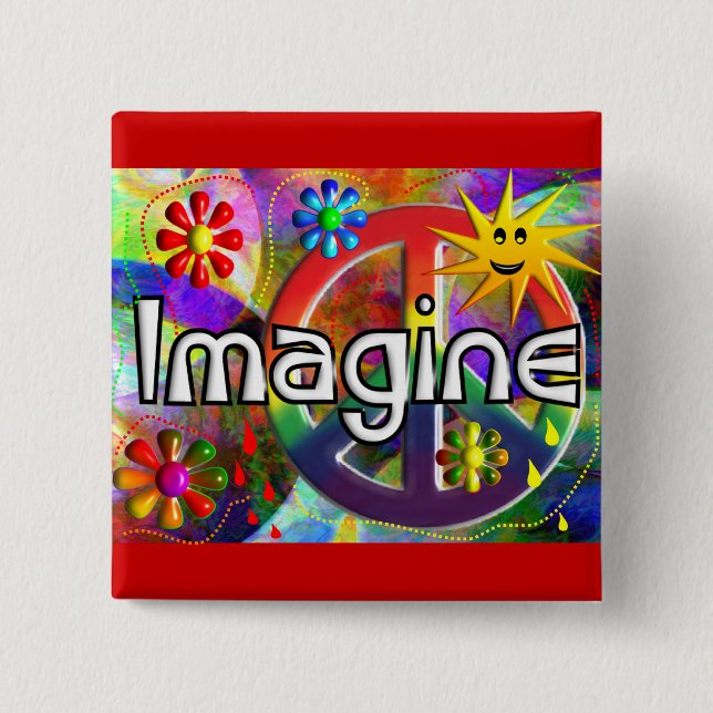 "Imagine" Psychadelic 70's Gifts 2 Inch Square Button (Front)