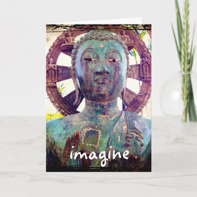 “Imagine” quote Asian statue photo blank inside Card (Front)