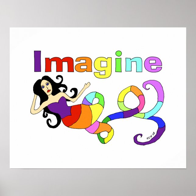 Imagine Rainbow Mermaid Art Poster (Front)