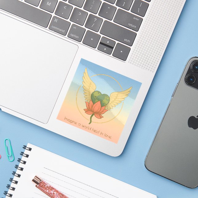 Imaginez un monde tenu en amour Sticker (Ordinateur portable avec iPhone)