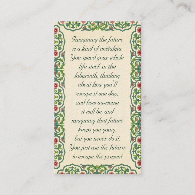 Imagining the future  is a kind of nostalgia quote business card (Front)