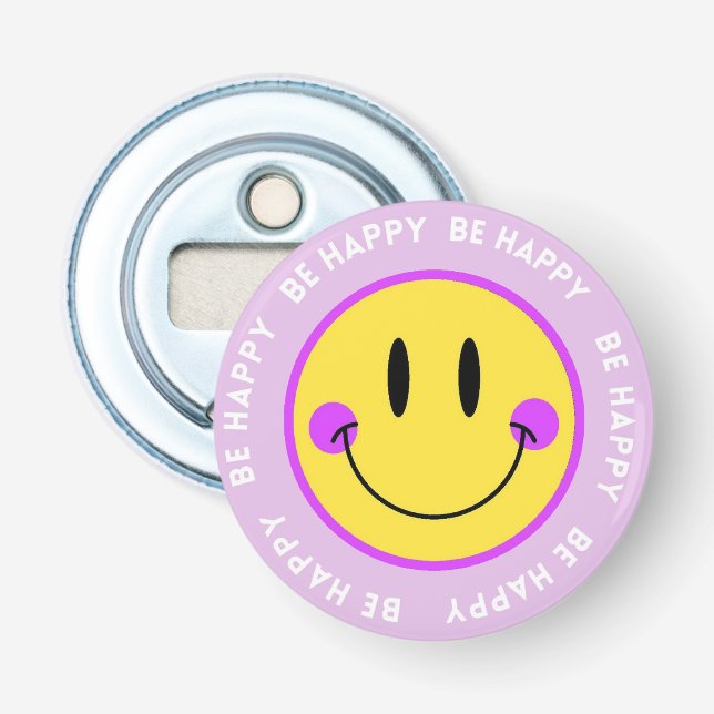 Imán Abrebottellas with Carita "Be Happy" Design Bottle Opener (Front)