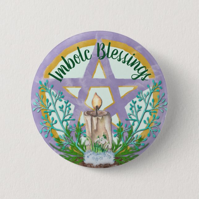 Imbolc Blessings Celtic Wicca Holiday Pentacle 2 Inch Round Button (Front)