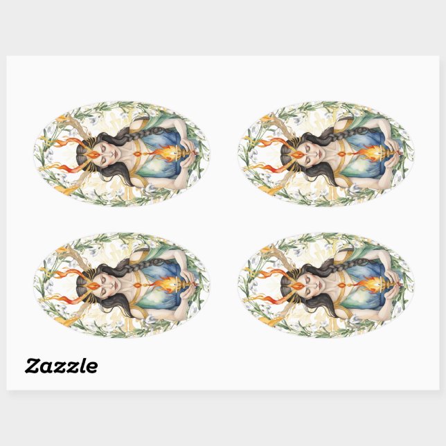 Imbolc Floral Goddess Wiccan Holiday Oval Sticker (Sheet)