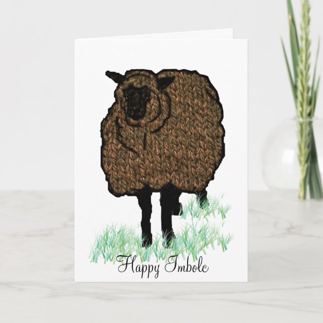 Imbolc Knitted Sheep Card (Front)
