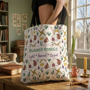 Imbolc Tote Bag Pagan Seasonal Pattern with Brigid