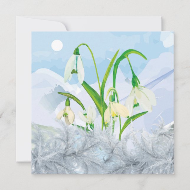 Imbolc Wiccan Winter Snowdrops Greeting Holiday Card (Front)