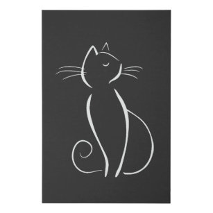 Imitation Canevas Chat blanc minimaliste sur noir